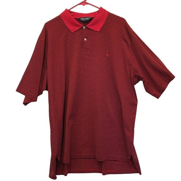 Polo Golf by Ralph Lauren Men's 2-Button Striped Polo Shirt Sz XXL in Red, Black - Picture 1 of 14